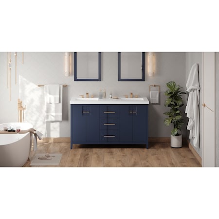 Jeffrey Alexander 60In. Blu Katara Vanity, Dbl Bowl, Lavante Cultured Mrbl Vessel Vanity Top, Dbl Intgrtd Rctngl Bowls VKITKAT60BLLAR